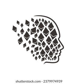 head with Ethereum crystals, simple design.