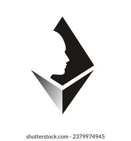 head with Ethereum crystals, simple design.