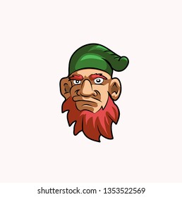 The Head Of An Evil Dwarf With A Red Beard, Vector Illustration