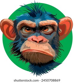 Head of an Evil Monkey on a Background of a Green Circle