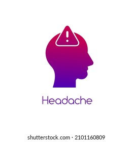 head with excemation warning sign vector icon. Migraine, headache concept. Stress. Mental disorder. Stock vector illustration isolated on white background