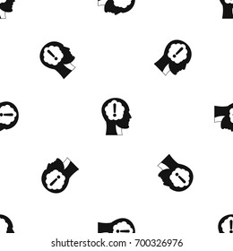 Head with exclamation mark inside pattern repeat seamless in black color for any design. Vector geometric illustration