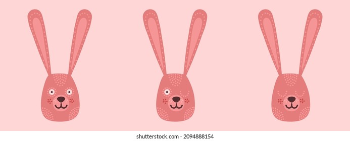 Head with expression of emotions of a funny bunny in cartoon style isolated on a colored background.