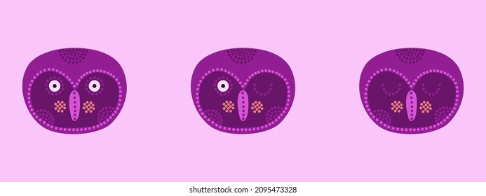 Cabeza con expresión de emociones de un búho gracioso al estilo de las caricaturas aislado en un fondo de color.