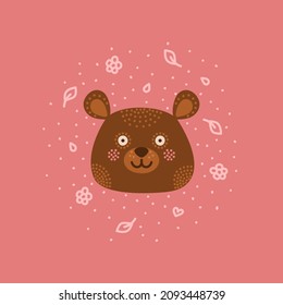 Head with expression of emotions of a funny teddy bear in cartoon style isolated on a colored background