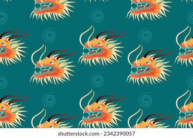 Head of fabulous traditional asian dragon character. Vector cartoon seamless Chinese pattern.
