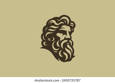 Cara de la cabeza con la barba Ilustración Zeus Logo Signo Símbolo Mitología Griega Negocio Masculino Marca Identidad