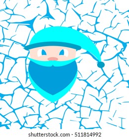 Head, face blue Santa Claus. Happy New Year. White / blue abstract background.
