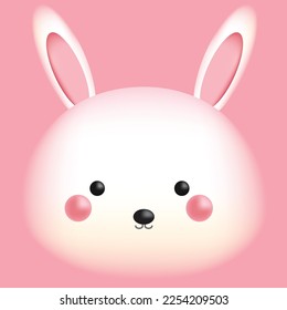Head or face of cute white and pink rabbit or bunny. 3D vector illustration isolated on pink background. Idea for Easter, Chinese new year zodiac, mid autumn festival, nursery, moon cake festival. 
