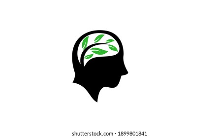 cara de cabeza con logotipo de hoja verde ilustración de diseño de icono