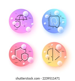 Cabezal, id de cara y iconos de línea mínimos de protección. botones de esferas o bolas 3d. Iconos del paraguas. Para web, aplicación, impresión. Mensajes de perfil, escaneo de teléfono, Seguro. Proteger. Vector