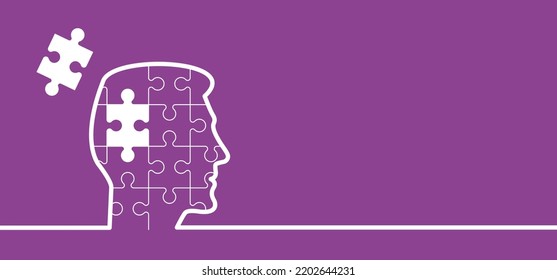 Head, Face And Jigsaw Puzzle Pieces. World Alzheimer's Day. People Suffering From The Brain Disease And Memory Loss, For Neurology, Mental Illness. Alzheimer Disease Symptoms. Missing Puzzle Piece