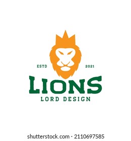head face lion with crown vintage colored logo design, vector graphic symbol icon sign illustration