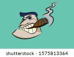 head or face of man, dude with cigar cartoon, mascot, tough guy character vector illustration.