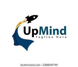 head face mind up rocket logo icon symbol design template illustration inspiration