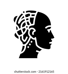 head face robot glyph icon vector. head face robot sign. isolated contour symbol black illustration