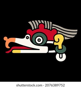 Head of fantastic cormorant bird. Native American animal design of Aztec Indians from Mexican codex. On black background. Isolated vector illustration.