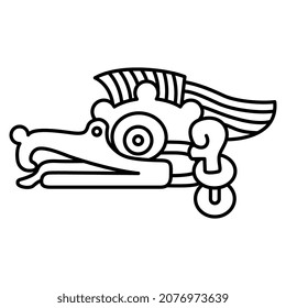Head of fantastic cormorant bird. Native American animal design of Aztec Indians from Mexican codex. Black and white linear silhouette.