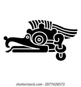 Head of fantastic cormorant bird. Native American animal design of Aztec Indians from Mexican codex. Black and white negative silhouette.