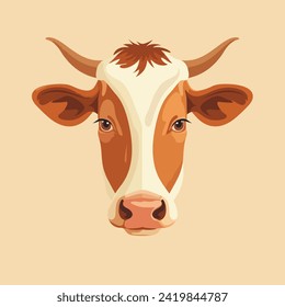 Head of a farm cow, sketch hand drawn illustration, cartoon flat style