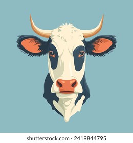 Head of a farm cow, sketch hand drawn illustration, cartoon flat style