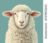Head of a farm sheep, hand drawn illustration, flat cartoon style