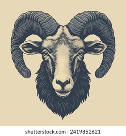 Head of a farm sheep, hand drawn illustration, flat cartoon style