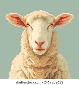 Head of a farm sheep, hand drawn illustration, flat cartoon style