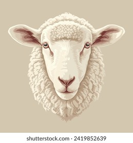 Head of a farm sheep, hand drawn illustration, flat cartoon style