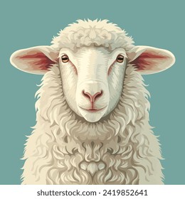 Head of a farm sheep, hand drawn illustration, flat cartoon style