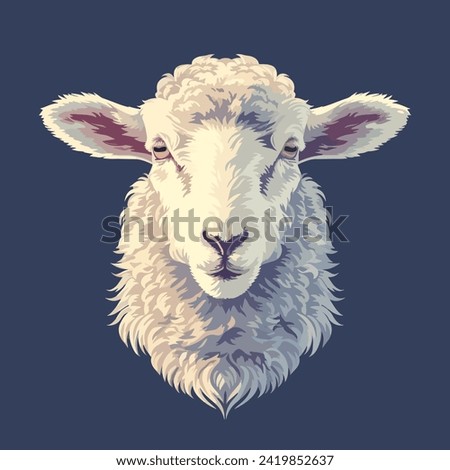 Head of a farm sheep, hand drawn illustration, flat cartoon style