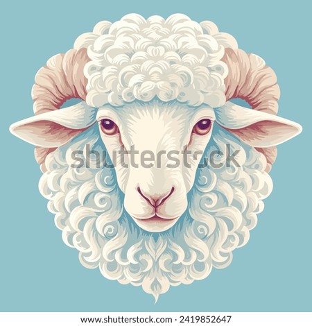 Head of a farm sheep, hand drawn illustration, flat cartoon style