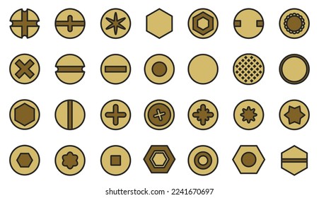 Head of fastener vector color set icon.Isolated icon head fastener of bolt. Vector illustration metal rivet of screw on white background .