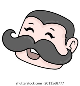 head father with thick mustache laughing happily, vector illustration carton emoticon. doodle icon drawing