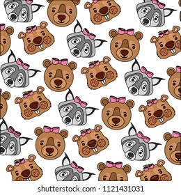 head female bear grizzly with wolf and beaver pattern