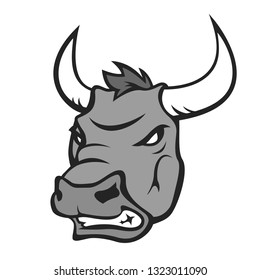 Head of a ferocious bull, logo on a white background. Angry bull, cow. Emblem