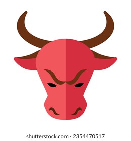 Head of ferocious horned bull. Muzzle of wild animal cartoon illustration. Wildlife and zoo concept. Sketchy geometric character, mascot. Colored flat vector isolated