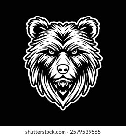 Head of a Fierce Bear in Monochrome Art Style