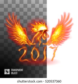Head Fiery Golden Rooster On Transparent Background Symbol twenty-seventeen