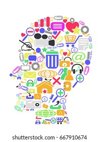 the head filled with colorful icons
