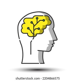 Head filled line icon, part of body and idea concept 128x128 pixel perfect icon, on the white background for website UI media, mobile application, poster design
