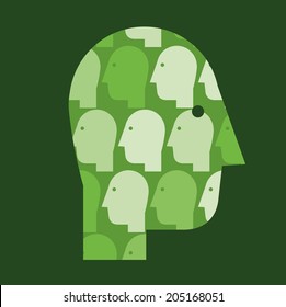 Head filled with smaller heads. Vector illustration