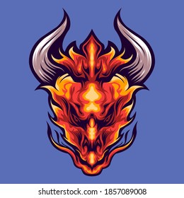 Head fire dragon illustration logo design