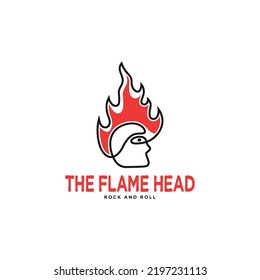 Head fire flame hairs monoline outline logo icon sign symbol design vector illustration