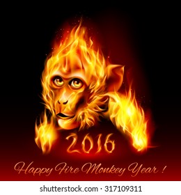 Head of fire Monkey. New Years Banner design on black