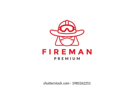 head fireman line with mask logo symbol vector icon illustration graphic design