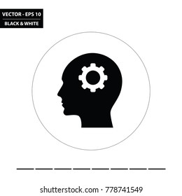 Head flat and cog black and white glyph icon. Vector Illustration.