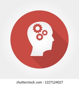 Head flat design white and red vector web icon on red background with shadow in eps10.