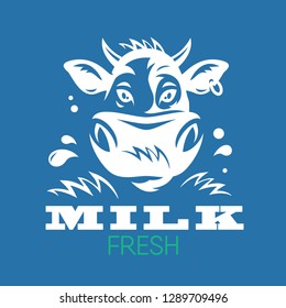 Сow head flat vector illustration. Livestock farming, animal husbandry cartoon concept with outline. Farm and milk production isolated design element.