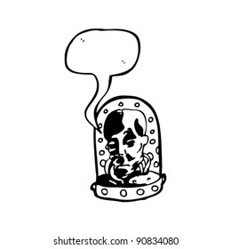 head floating in jar cartoon